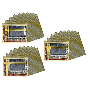 set of 30 pcs flower design non woven single saree cover packing bag with zip combo yellow