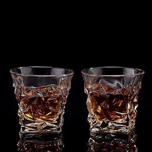 diamond crystal cut whiskey glasses set of 2 pcs- 300 ml bar glass for drinking bourbon whisky scotch cocktails cognac- old fashioned cocktail tumblers whisky glass 300ml 2pcs