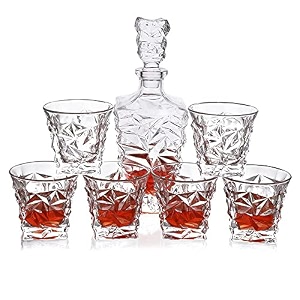 whisky decanter bottle set with glasses pieces glass tumblers for alchohol liquor scotch 850ml 300 ml 1-diamond decanter 6-glasses