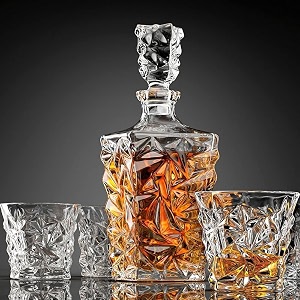 whisky decanter bottle set with glasses pieces glass tumblers for alchohol liquor scotch 1-diamond decanter 850ml with 6-glasses 300 ml