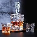 Whisky Decanter Bottle Set with Glasses, Pieces, Glass Tumblers for Alchohol, Liquor, Scotch, (1-850ml Diamond Decanter with 2-Glass - 300 ml)