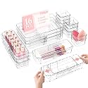 DILIBRA 16 Pcs Clear Extendable Drawer Organizer, Adjustable Drawer Storage