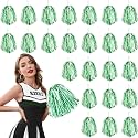 DILIBRA 24 Pcs Metallic Cheerleading Pom Poms with Baton Handle Green-White