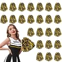 DILIBRA 24 Pcs Metallic Cheerleading Pom Poms with Baton Handle (Black-Gold