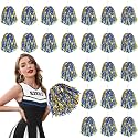 DILIBRA 24 Pcs Metallic Cheerleading Pom Poms with Baton Handle (Blue-Gold)