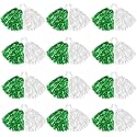 DILIBRA 24 Pcs Metallic Cheerleading Pom Poms with Baton Handle Green+White