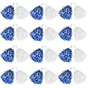 DILIBRA 24 Pcs Metallic Cheerleading Pom Poms with Baton Handle (Blue+White