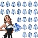 DILIBRA 24 Pcs Metallic Cheerleading Pom Poms with Baton Handle (Blue-White