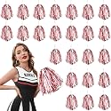 DILIBRA 24 Pcs Metallic Cheerleading Pom Poms with Baton Handle (Red-White)