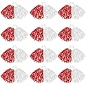 DILIBRA 24 Pcs Metallic Cheerleading Pom Poms with Baton Handle (Red+White)