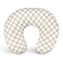 DILIMI Nursing Pillow Cover, Stretchy Removable Case for Breastfeeding Pillows, Ultra Soft Comfortable Slipcover for Baby Girl and Boy, Light Brown Checkerboard