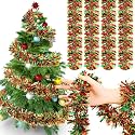 Dilunave 40 Feet Christmas Tinsel Garland for Tree Decor,Red, Green, Gold