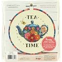 Dimensions Tea Time Counted Cross Stitch Kit for Beginners, 6" Diameter, Multicolor 6 Piece