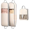 DIMJ 2 Pack 43" Garment Bags for Hanging Clothes - Space Saving Compression Suit Bag Travel with Handles Window, Washable Carry Clothing Storage Cover for Dress, Coats, Down Jacket, Shirts
