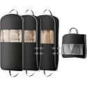 DIMJ 3 Pack 43" Garment Bags for Hanging Clothes - Space Saving Compression Suit Bag Travel with Handles Window, Washable Carry Clothing Storage Cover for Dress, Coats, Down Jacket, Shirts