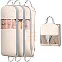 DIMJ 4 Pack 54" Garment Bags for Hanging Clothes - Space Saving Compression Suit Bag Travel with Handles Window, Washable Carry Clothing Storage Cover for Dress, Coats, Down Jacket, Shirts