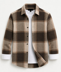 DIMMY Men Checkered Casual Brown Shirt