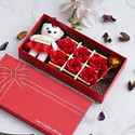 Dinine Craft Valentine Artificial Rose Flowers Bunch And Gift Box Decorative Showpiece  -  22 cm (Polyresin, Orange)