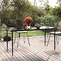 Dining Table Black Powder-Coated Steel Large Durable,Rectangular Outdoor Dining Table with Tempered Glass Top Durable & Stylish for Garden or Terrace Patio Furniture