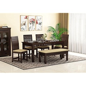 woodbone dining table set solid wood 6 seater dining table with chair for living room furniture wooden dining table 6 seater with bench modern unqiue dining table set 6 seater walnut finish