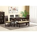 WOODBONE Dining Table Set, Solid Wood 6 Seater Dining Table with Chair for Living Room Furniture, Wooden Dining Table 6 Seater with Bench, Modern Unqiue Dining Table Set (6 Seater) Walnut Finish