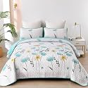 Dinjoy Aqua Quilt Set King, 3 Pieces Boho Floral Bedspreads, Fall Bedding