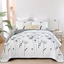 Dinjoy Floral Quilt Set California King Size, Cute Grey Flower Bedspreads