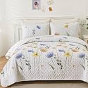 Dinjoy Floral Quilt Set Queen Colorful Flower Bedspreads with 2 Pillowcases