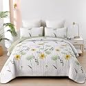 Dinjoy Floral Quilt Set Queen, Fower Plant Bedspread Coverlet Set 3 Pieces