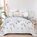 Dinjoy Floral Quilt Set Twin Size, Gray Lightweight Bedspreads 2 Pieces