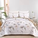 Dinjoy Floral Quilt Set Twin Size, Khaki Bedspreads for Girls 2 Pieces