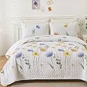 Dinjoy Floral Quilts King Size, Blue Yellow Lightweight Bedspread Bedding