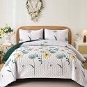 Dinjoy Green Quilt Set King Size, Boho Floral Bedspreads, Autumn Bedding