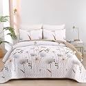 Dinjoy Khaki Quilt Set Full Size, Floral Bedspread Set 3 Pieces