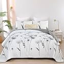 Dinjoy King Quilt Set, 3 Pieces Grey Boho Bedspreads, Fall Flower Bedding
