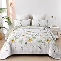 Dinjoy King Quilt Set, 3 Pieces Boho Floral Bedspreads, Fall Flower Bedding