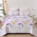 Dinjoy King Size Quilt Set Floral, 3 Pieces Fall Bedspread Bedding Set