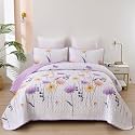 Dinjoy Purple Quilt Set Full Size, Floral Bedspread Bedding Set, 3 Pieces