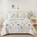 Dinjoy Quilt Set California King Size, Fall Floral Bedspread Bedding Set