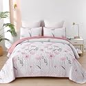 Dinjoy Quilt Set King, 3 Pieces Pink Boho Floral Bedspreads, Fall Bedding
