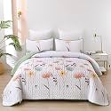 Dinjoy Sage Green Quilt Set Full Size, Floral Bedspread Bedding Set 3 Piece