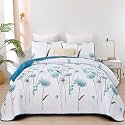 Dinjoy Teal Quilt Set California King Size, Cute Flower Bedspread Bedding