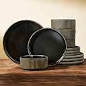Dinnerware Set for 4, Reactive Glaze Plates and Bowls Sets