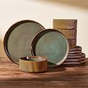 Dinnerware Set for 4, Reactive Glaze Plates and Bowls Sets
