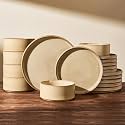 Dinnerware Set for 6, Ceramic Ribbed Plates, Bowls, Dishes