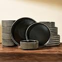 Dinnerware Set for 6, Ceramic Ribbed Plates, Bowls, Dishes