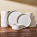 Dinnerware Set for 6, Ceramic Ribbed Plates, Bowls, Dishes