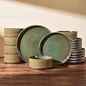 Dinnerware Set for 6, Ceramic Ribbed Plates, Bowls, Dishes