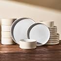 Dinnerware Set for 6, Ceramic Ribbed Plates, Bowls, Dishes