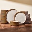 Dinnerware Set for 6, Ceramic Ribbed Plates, Bowls, Dishes